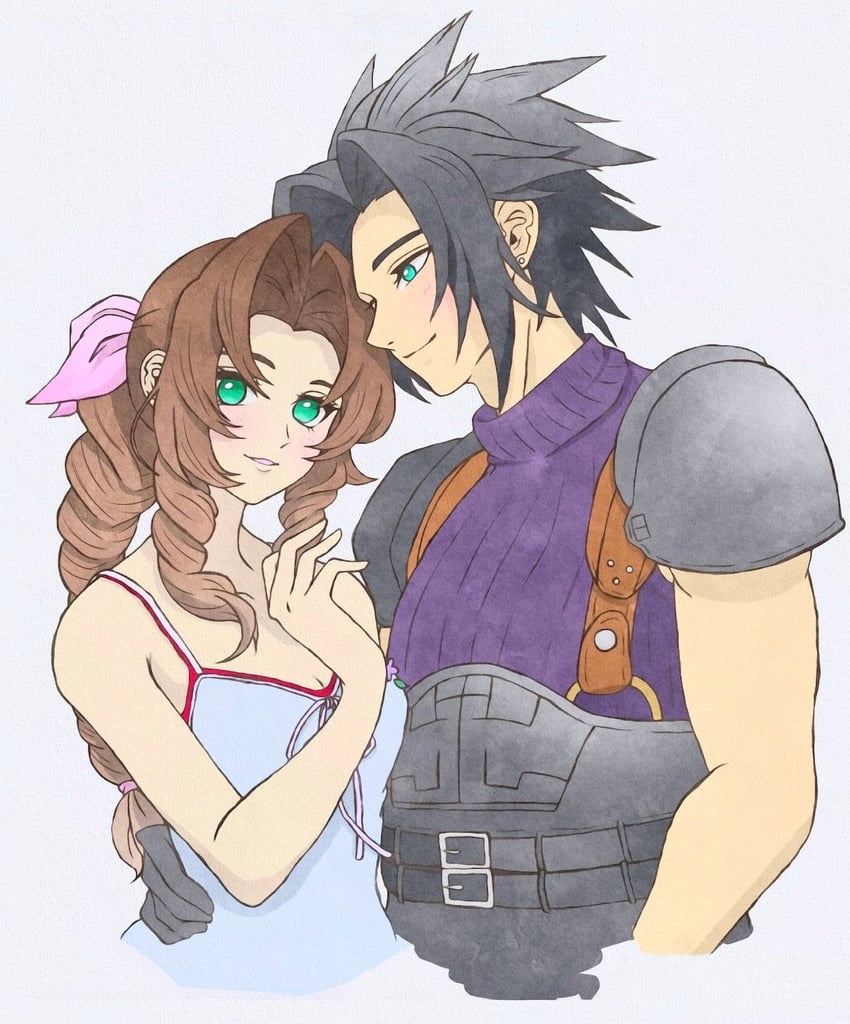 aerith gainsborough and zack fair (final fantasy and 2 more) drawn by 11hana06