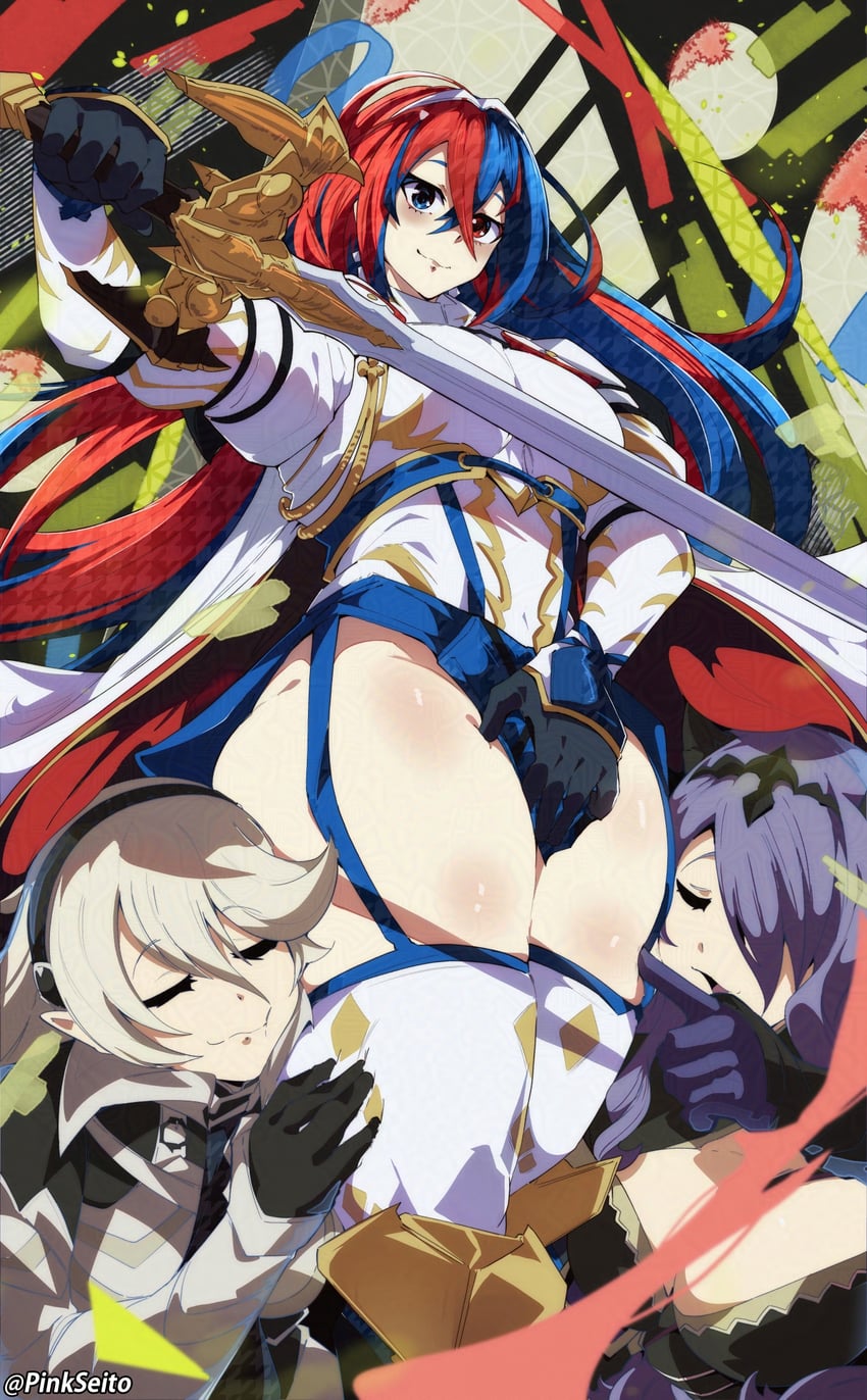 female alear, female corrin, and camilla (fire emblem and 2 more) drawn by orphen_(pink_seito)