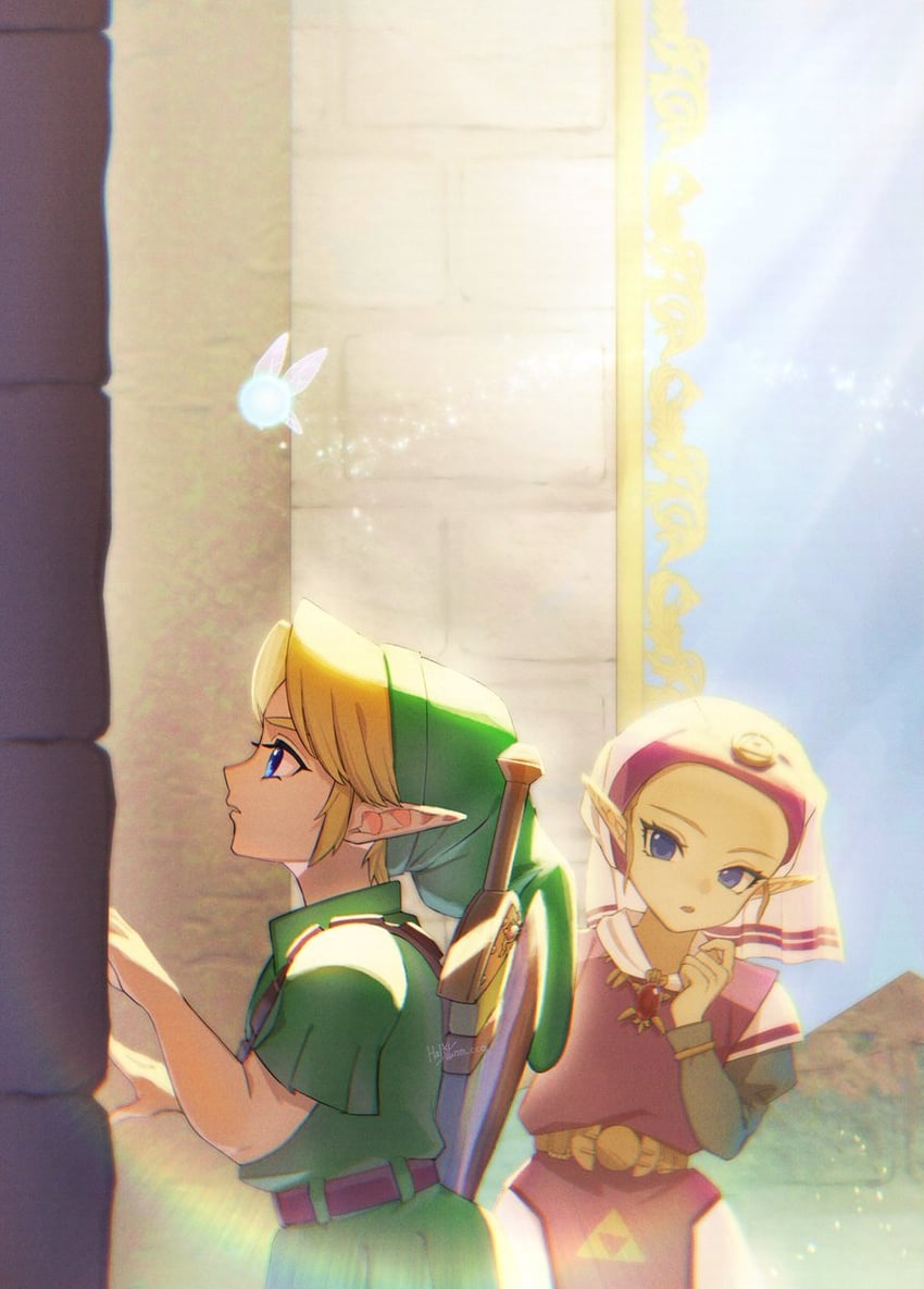 link, princess zelda, young link, navi, and young zelda (the legend of zelda and 1 more) drawn by ao_haruki