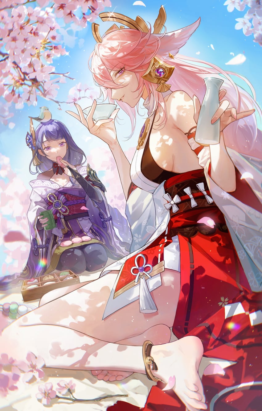 raiden shogun and yae miko (genshin impact) drawn by aria_yin