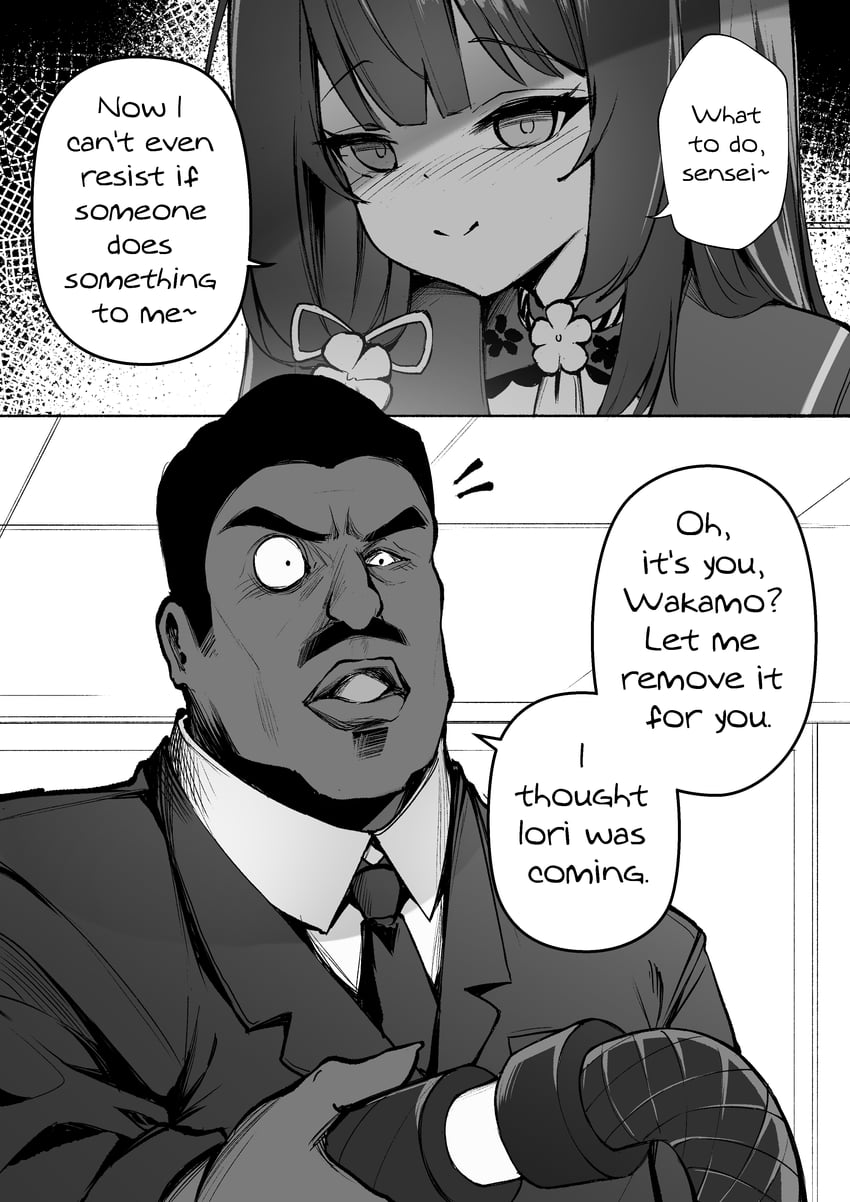 sensei, wakamo, and uncle ruckus (blue archive and 1 more) drawn by clover_dot_(clov_erd)