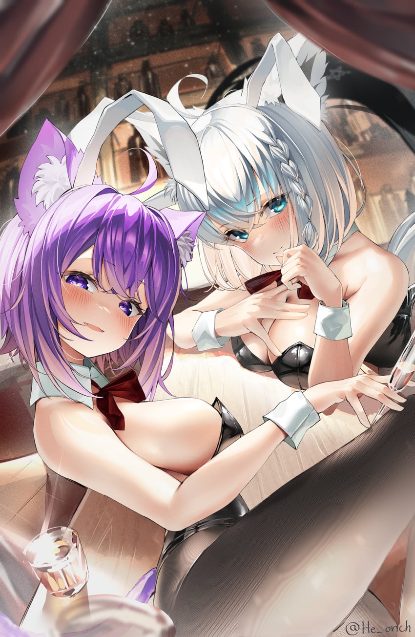 shirakami fubuki and nekomata okayu (hololive and 1 more) drawn by makigaihe