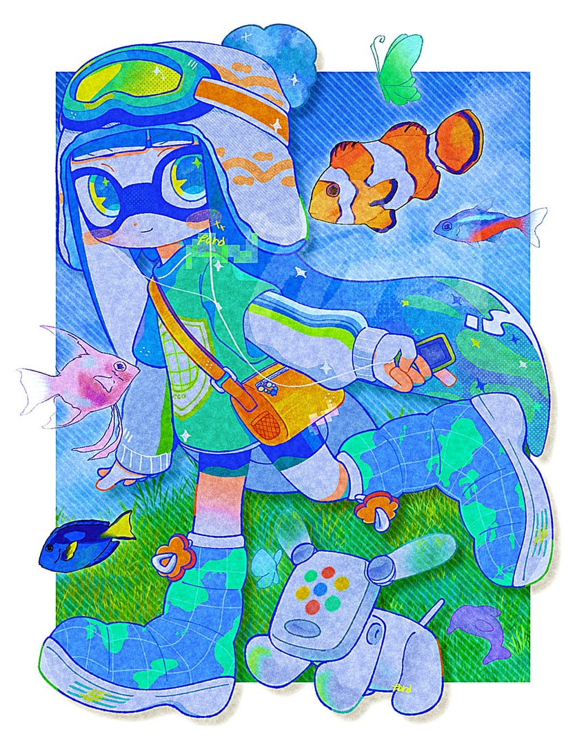 inkling player character, inkling girl, and idog (splatoon and 2 more) drawn by f0rd_5_px