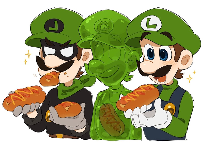 luigi, mr. l, and gooigi (mario and 4 more) drawn by mimimi_(mimimim9999)