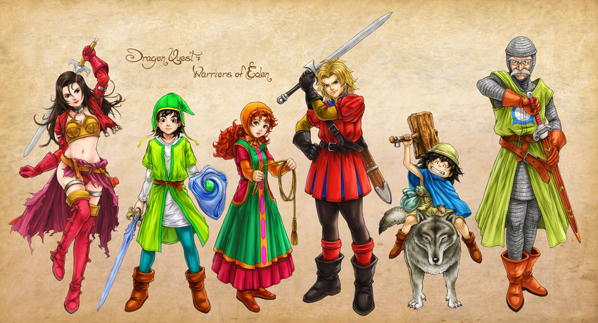 maribel, hero, kiefer, aira, gabo, and 1 more (dragon quest and 1 more) drawn by fayse