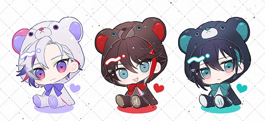 fuwa minato, saegusa akina, and mayuzumi kai (nijisanji) drawn by kill_schwa