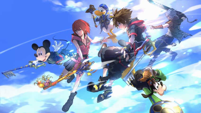 sora, kairi, riku, mickey mouse, donald duck, and 1 more (kingdom hearts and 2 more) drawn by badluck