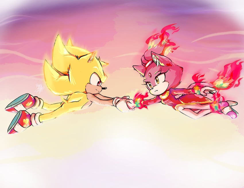 sonic the hedgehog, blaze the cat, super sonic, and burning blaze (sonic and 1 more) drawn by rfts10919