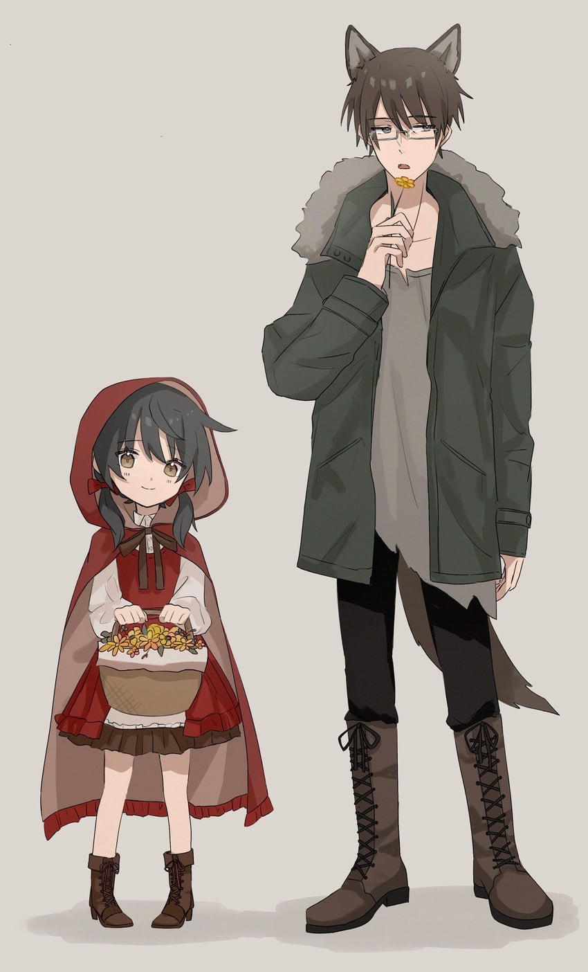 little red riding hood, kaai yuki, big bad wolf, and hiyama kiyoteru (vocaloid and 2 more) drawn by gureru_(r_grey1204)