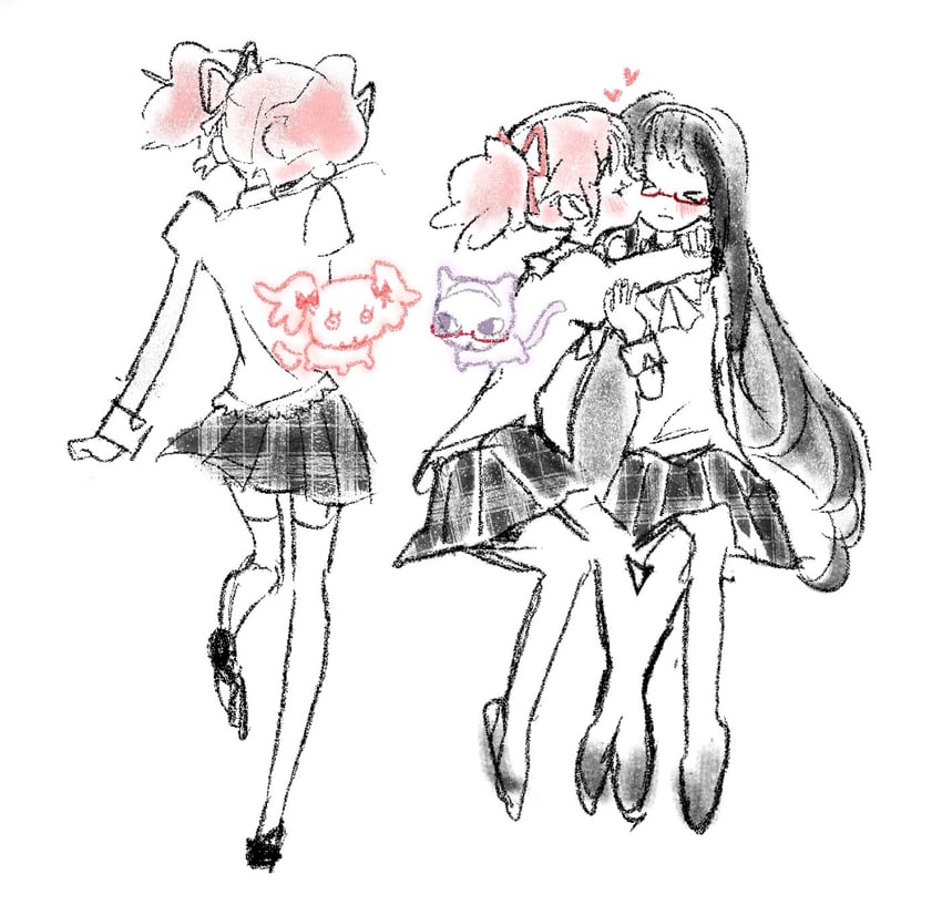 akemi homura and kaname madoka (mahou shoujo madoka magica) drawn by ch3cake