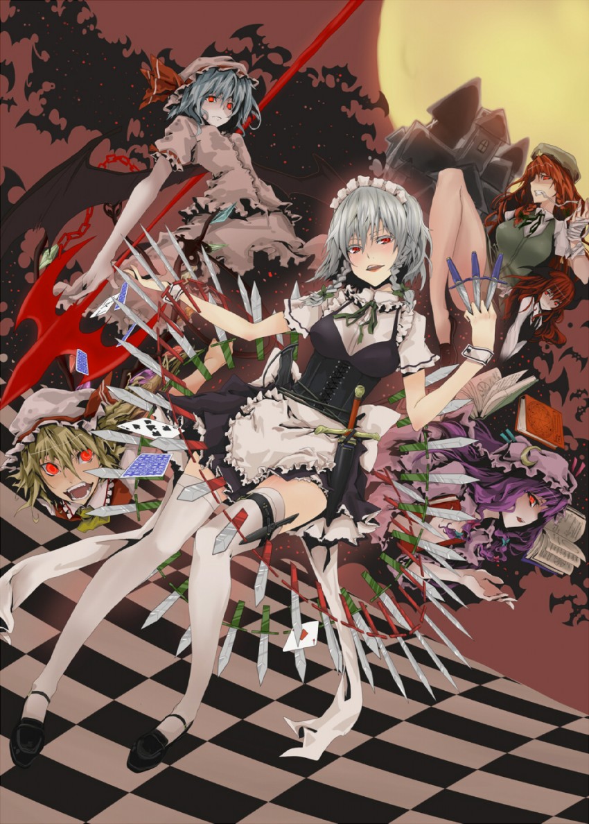 remilia scarlet, flandre scarlet, izayoi sakuya, patchouli knowledge, hong meiling, and 1 more (touhou) drawn by koge-owl