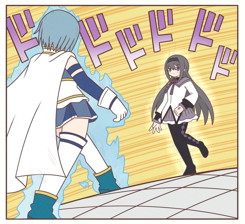 akemi homura and miki sayaka (mahou shoujo madoka magica) drawn by yuno385
