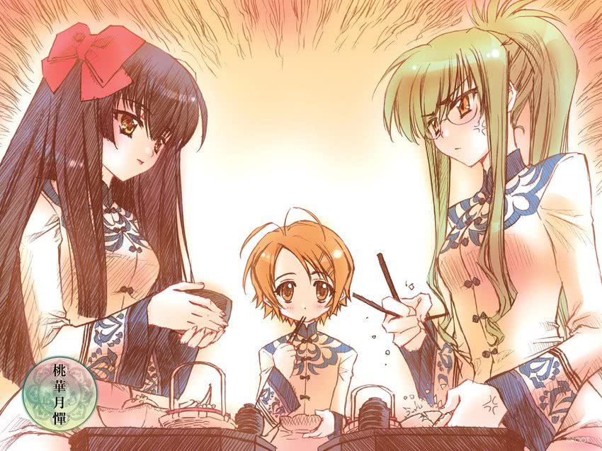 inukai makoto, rokujou shouko, and kikyou (touka gettan) drawn by carnelian