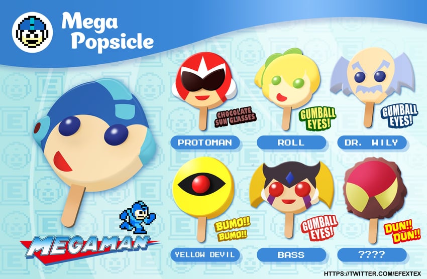 roll, mega man, proto man, bass, dr. wily, and 2 more (mega man and 1 more) drawn by efextex