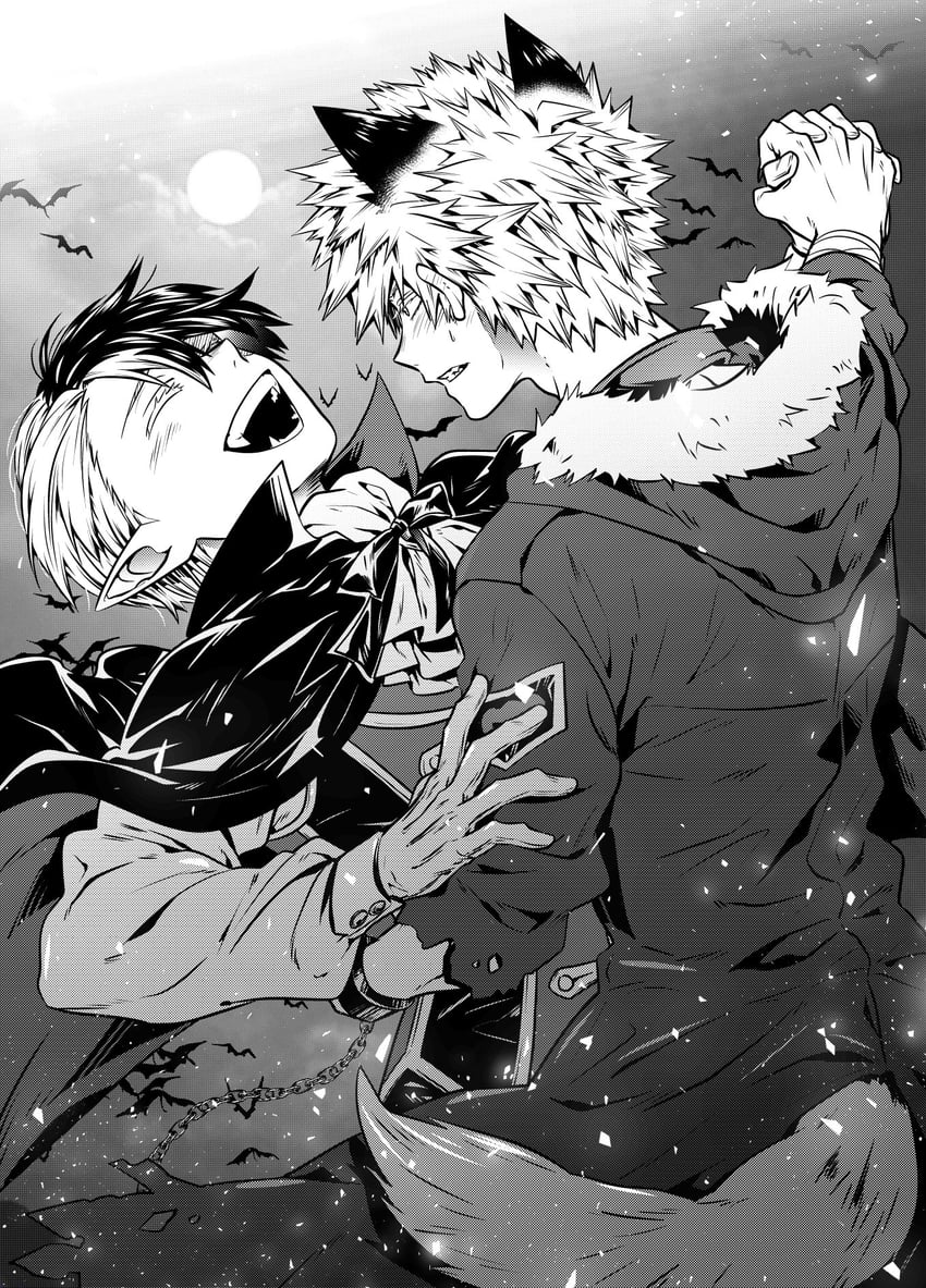 bakugou katsuki, todoroki shoto, and batsubyou (boku no hero academia) drawn by ikuhashi_muiko