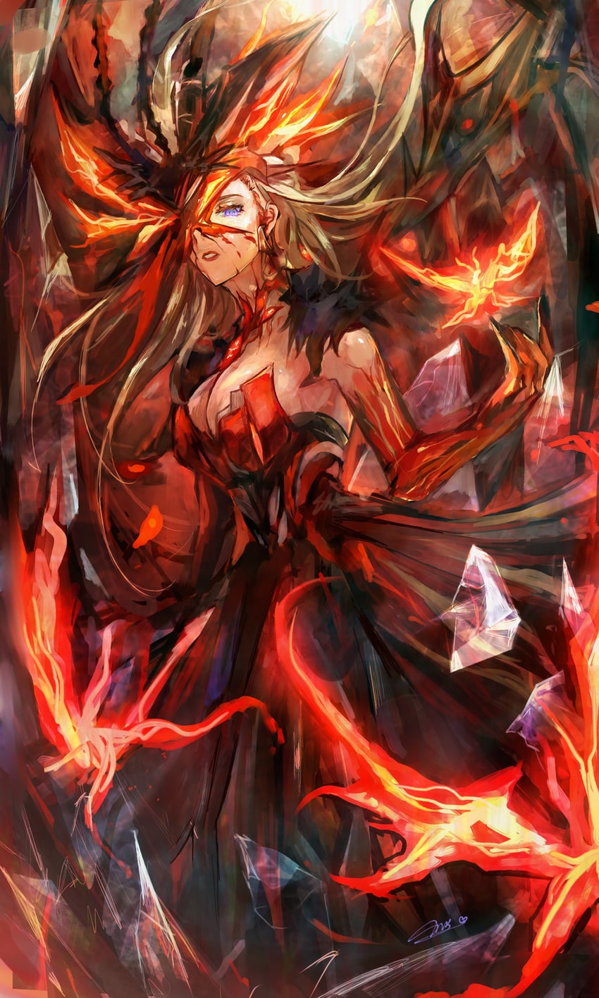 crimson lotus moth and signora (genshin impact) drawn by shiramigame