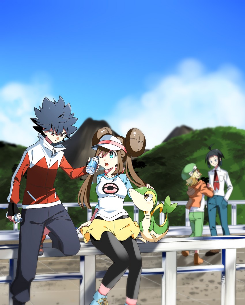 rosa, snivy, bianca, cheren, and hugh (pokemon and 1 more) drawn by yuihico