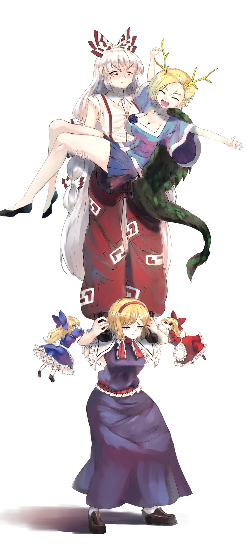alice margatroid, fujiwara no mokou, shanghai doll, kicchou yachie, and hourai doll (touhou) drawn by sunnysideup
