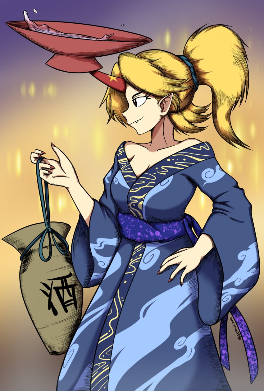 hoshiguma yuugi (touhou and 1 more) drawn by giantcavemushroom