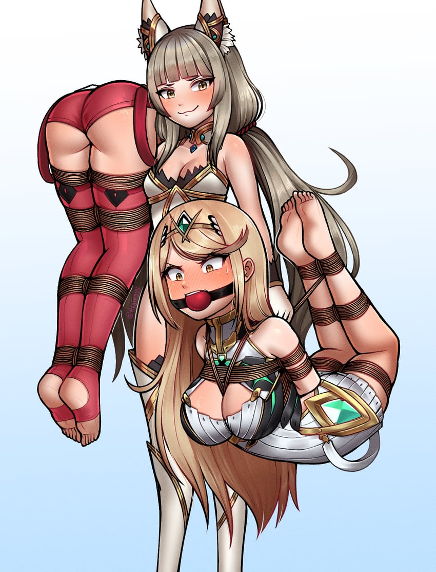 pyra, mythra, and nia (xenoblade chronicles and 1 more) drawn by negi_(liquidu)