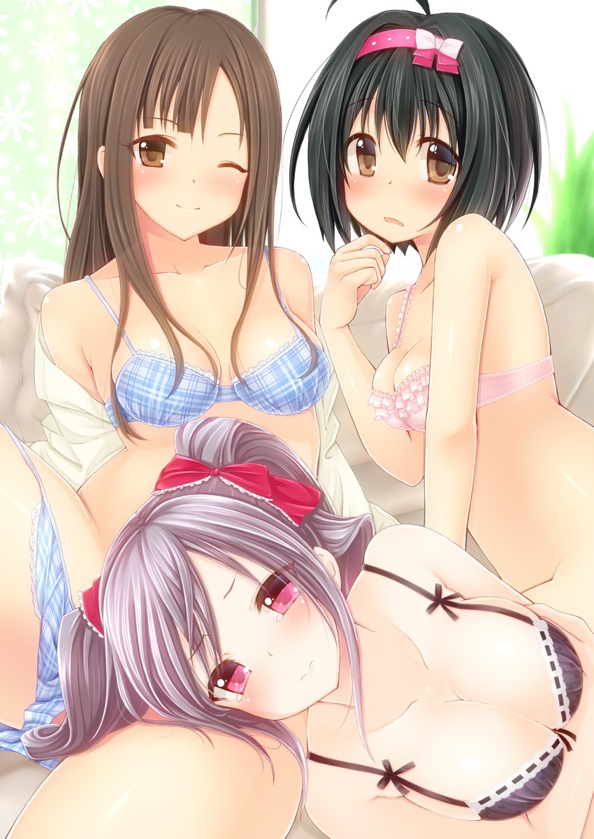 kanzaki ranko, kohinata miho, and mizumoto yukari (idolmaster and 1 more) drawn by imachi_(staccato_squirrel)