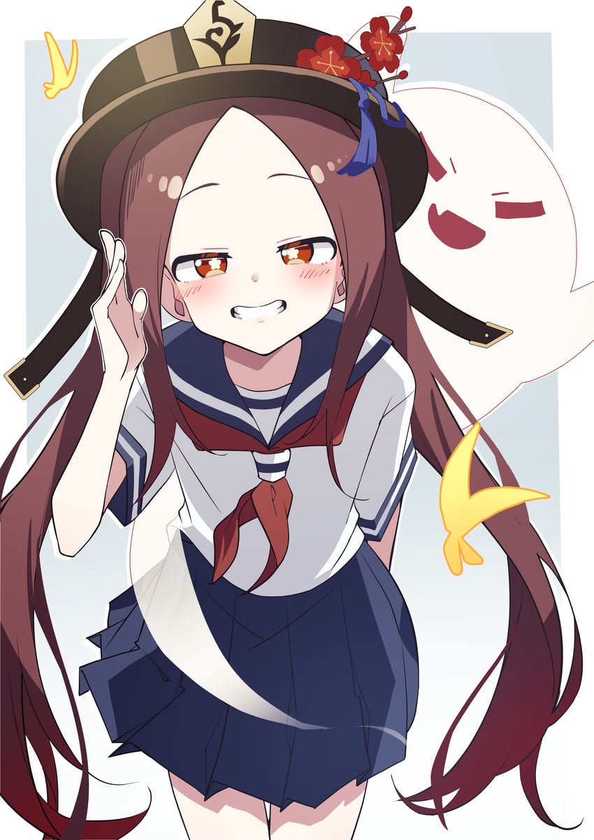 hu tao, boo tao, takagi-san, and takahashi rie (genshin impact and 1 more) drawn by homake