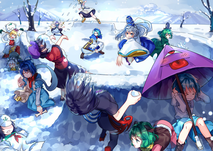 tatara kogasa, nazrin, hijiri byakuren, houjuu nue, toyosatomimi no miko, and 10 more (touhou) drawn by u_u_zan