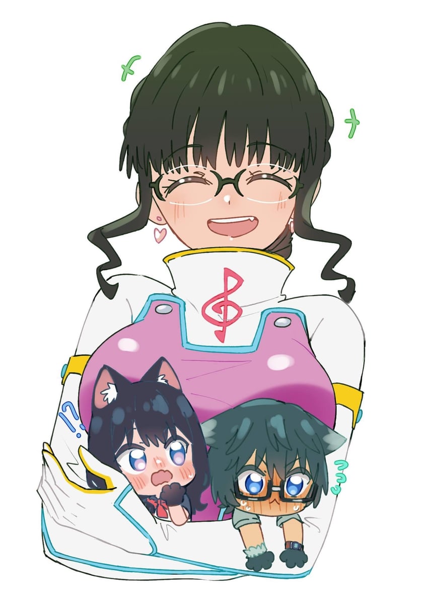 takarada rikka, anosillus ii, and utsumi shou (gridman universe) drawn by nikonishi