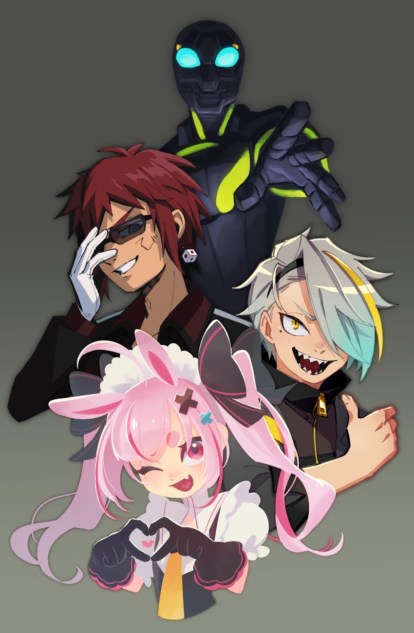 tomari mari, utai meika, tenkai tsukasa, and gatchmanv (indie virtual youtuber and 1 more) drawn by ukata