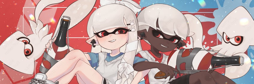 inkling player character, inkling girl, and inkling boy (splatoon) drawn by oekk_8