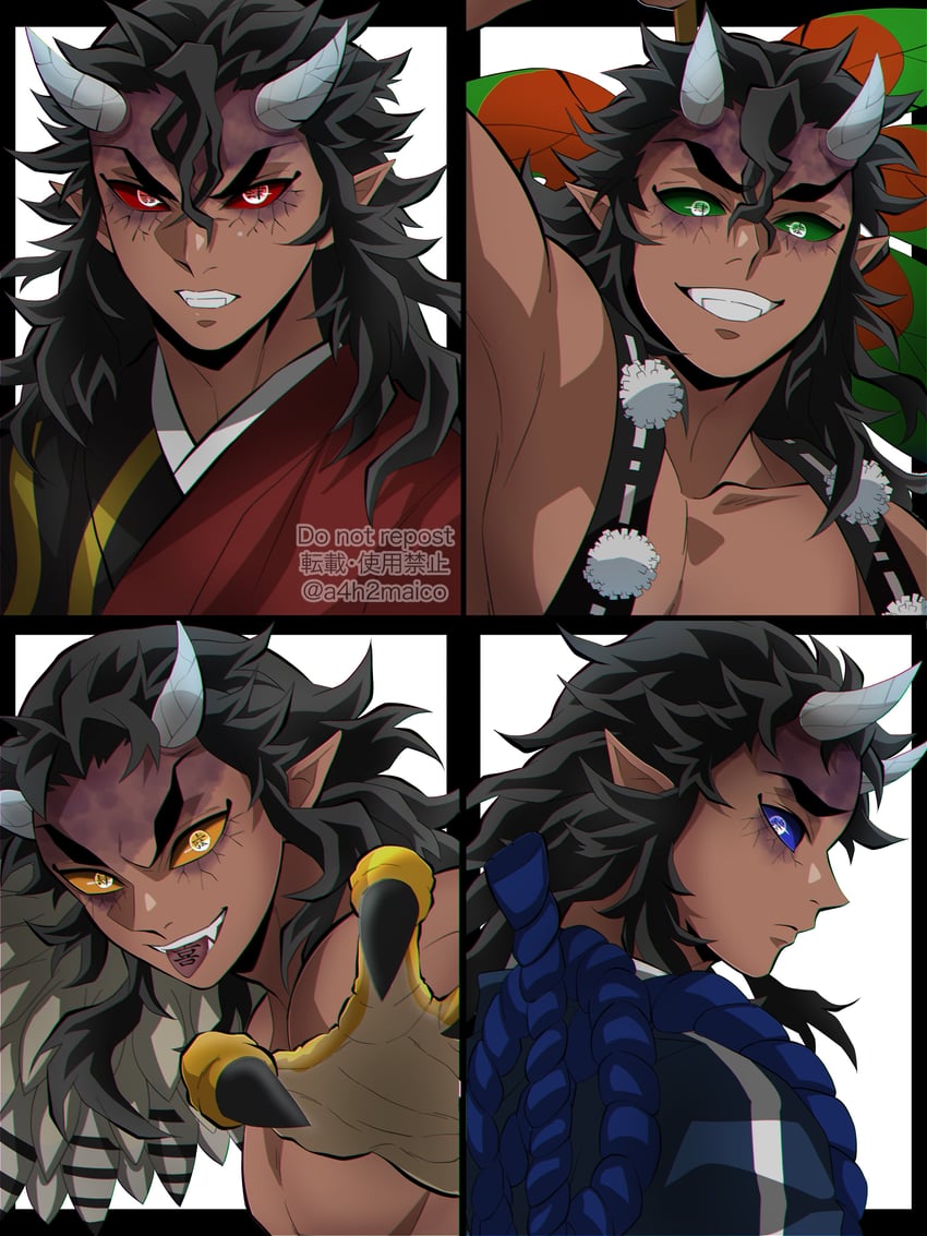 urogi, karaku, sekido, and aizetsu (kimetsu no yaiba) drawn by a4h2maico