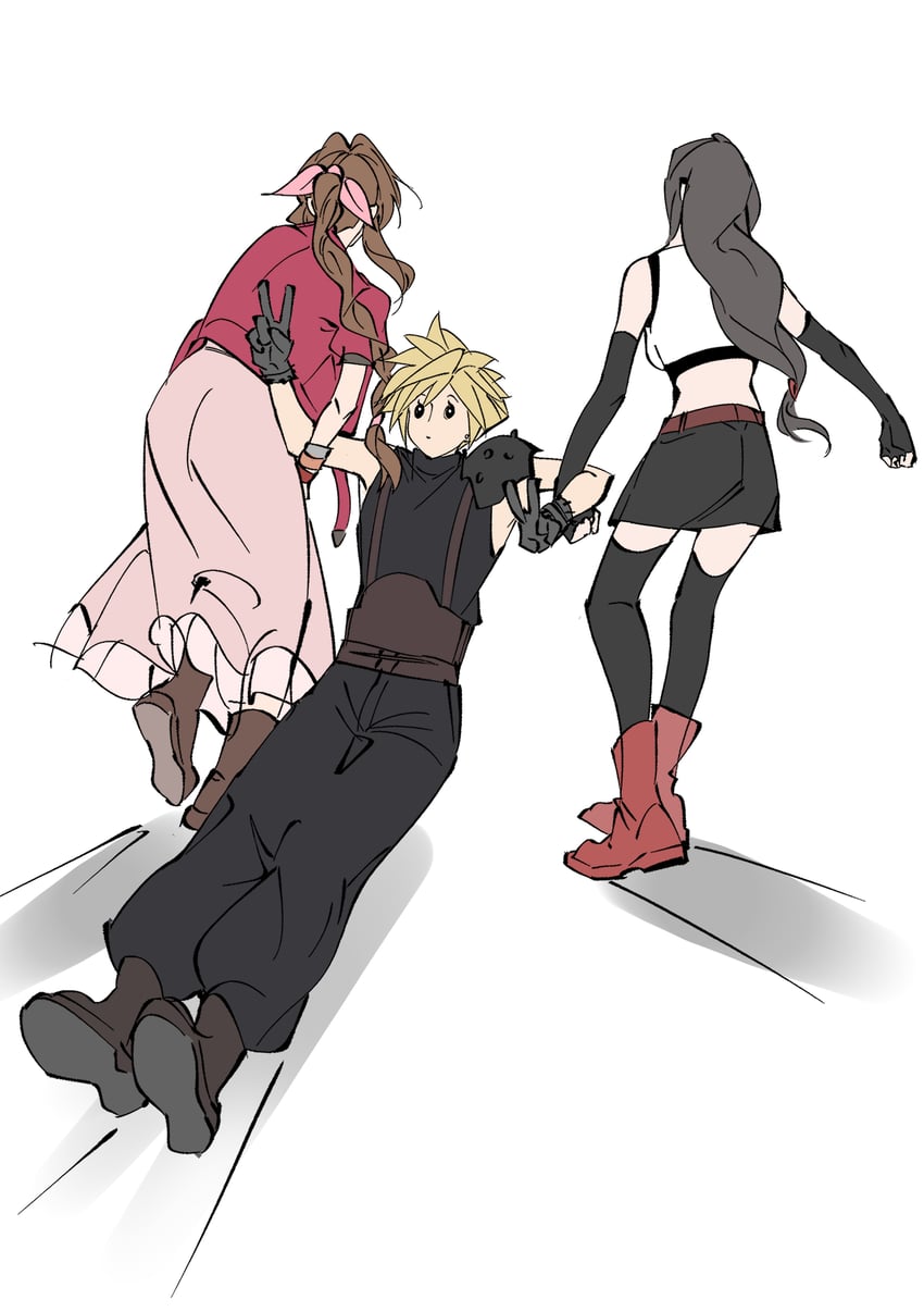 tifa lockhart, cloud strife, and aerith gainsborough (final fantasy and 3 more) drawn by mianmian741