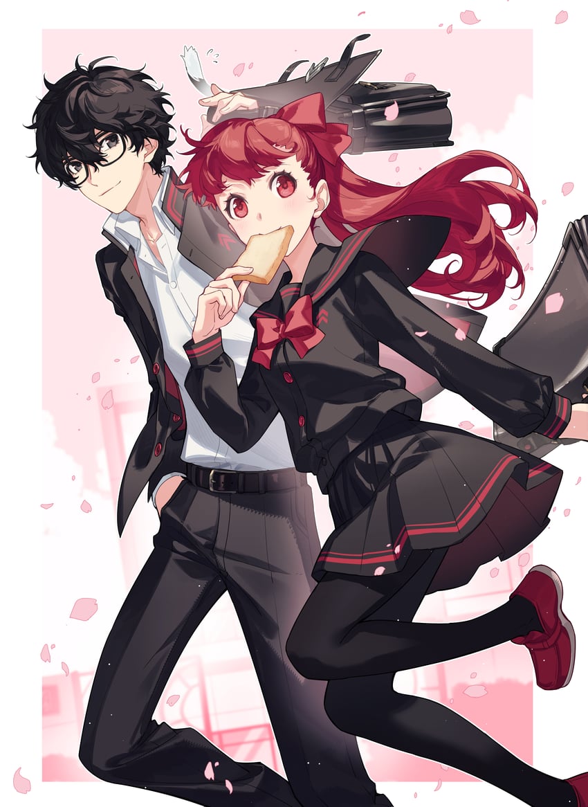 amamiya ren, yoshizawa kasumi, and morgana (persona and 2 more) drawn by tsubsa_syaoin