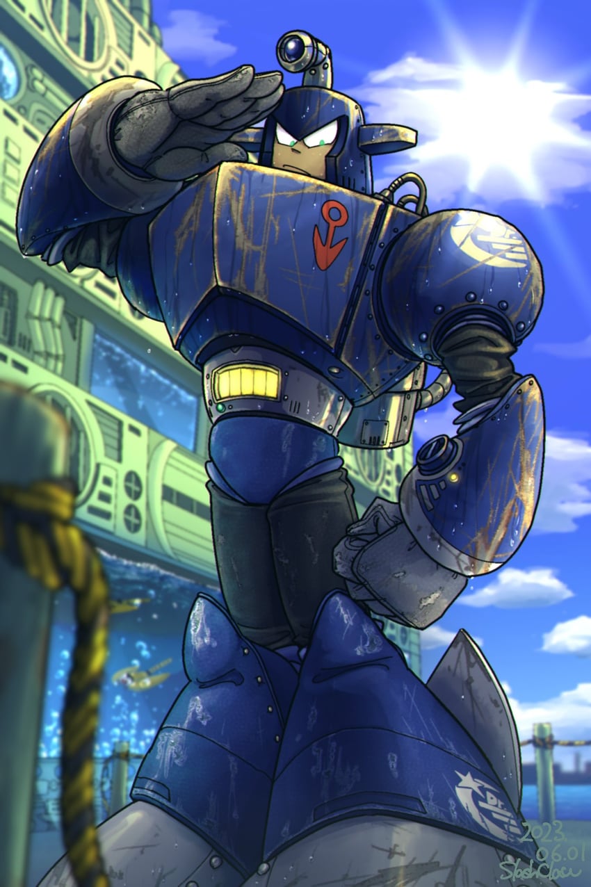 dive man (mega man and 1 more) drawn by kazafuki