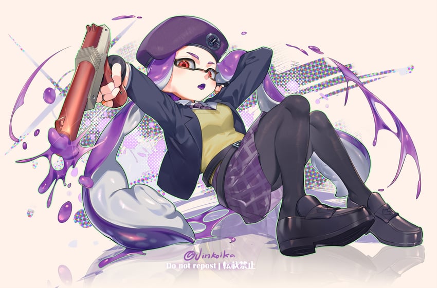 inkling player character and inkling girl (splatoon) drawn by jinkoika
