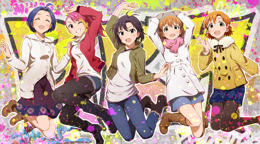 kikuchi makoto, miura azusa, hagiwara yukiho, yabuki kana, and maihama ayumu (idolmaster and 1 more) drawn by dani-ikapi