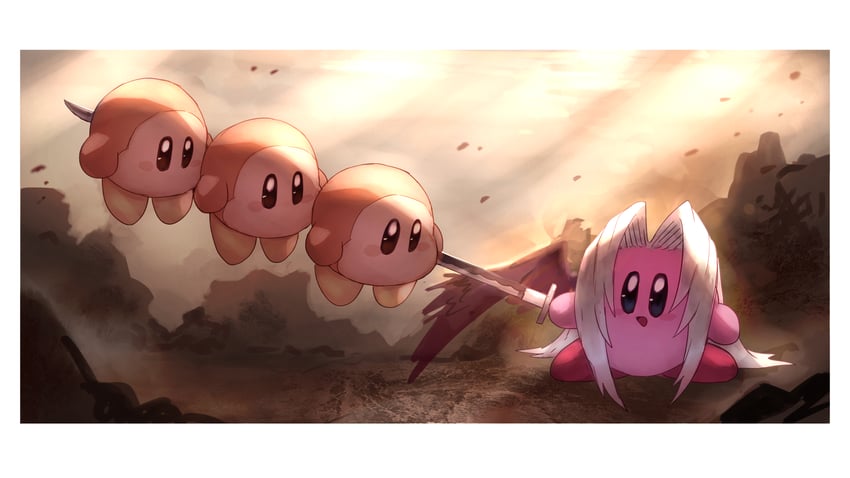 kirby, sephiroth, and waddle dee (final fantasy and 3 more) drawn by shiburingaru