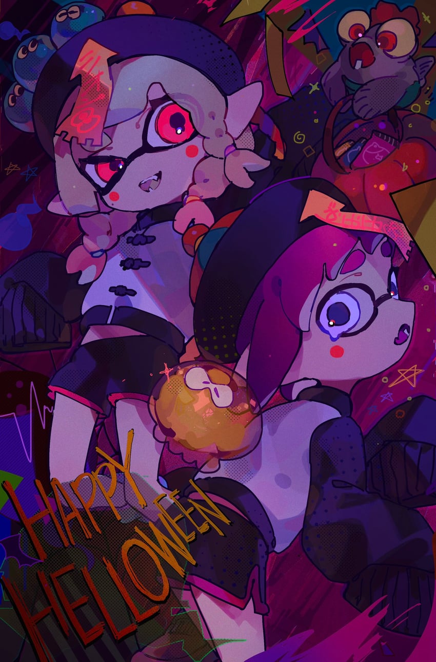 inkling player character, inkling girl, smallfry, and jellyfish (splatoon and 1 more) drawn by miruko_(mt423324bchoco)