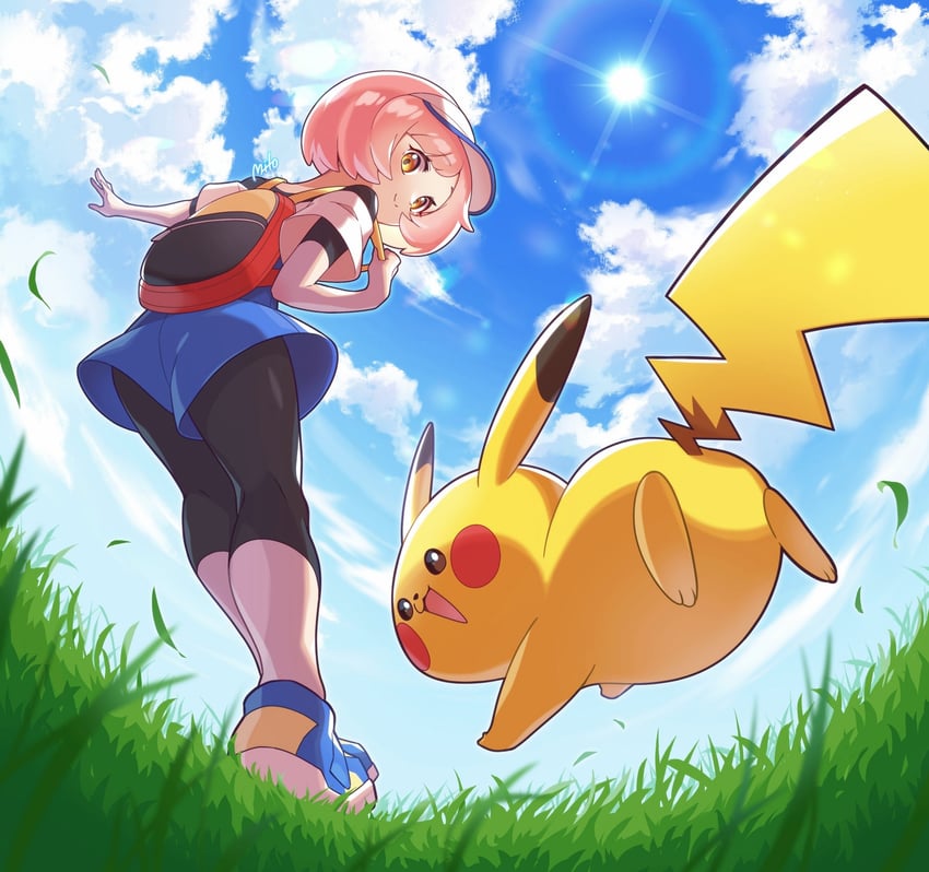 pikachu and bettie (pokemon and 1 more) drawn by hanamori_mito