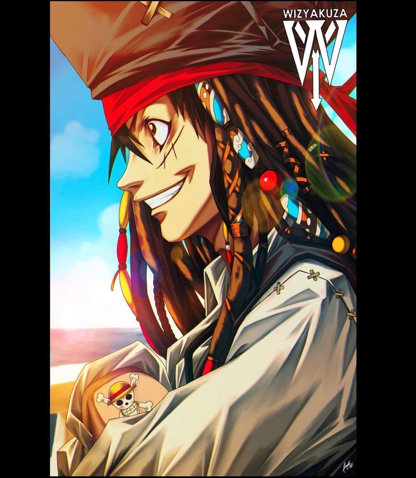 monkey d. luffy and jack sparrow (one piece and 1 more) drawn by wizyakuza
