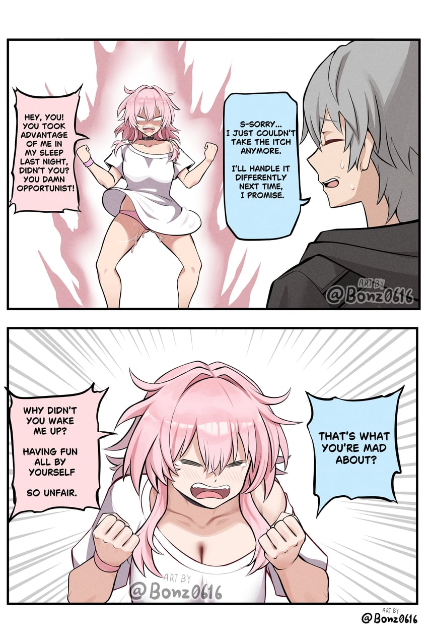 trailblazer, march 7th, and caelus (honkai and 1 more) drawn by bonz_(bonz0616)