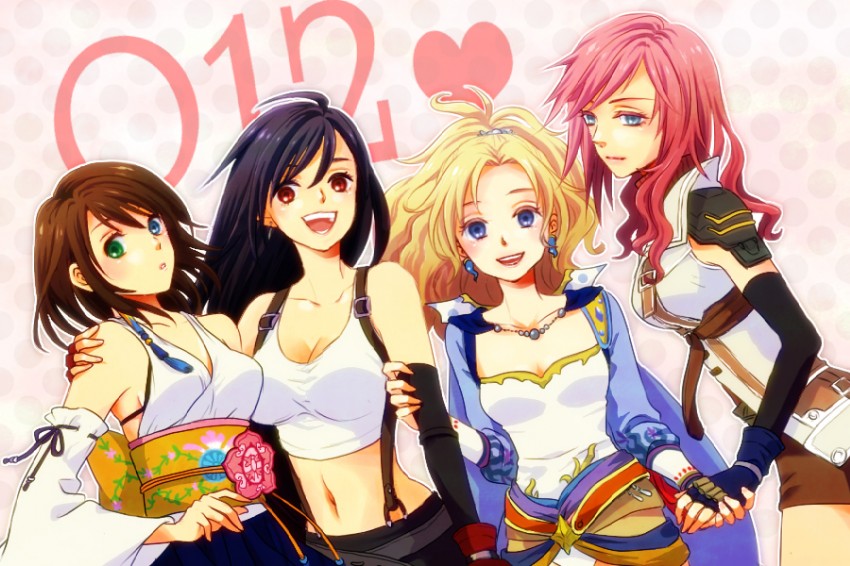 tifa lockhart, terra branford, yuna, and lightning farron (final fantasy and 6 more) drawn by cinnamon1445