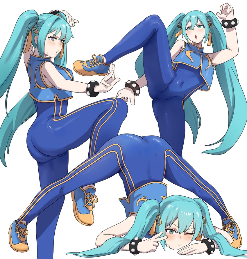 hatsune miku and chun-li (vocaloid and 2 more) drawn by nisakusa