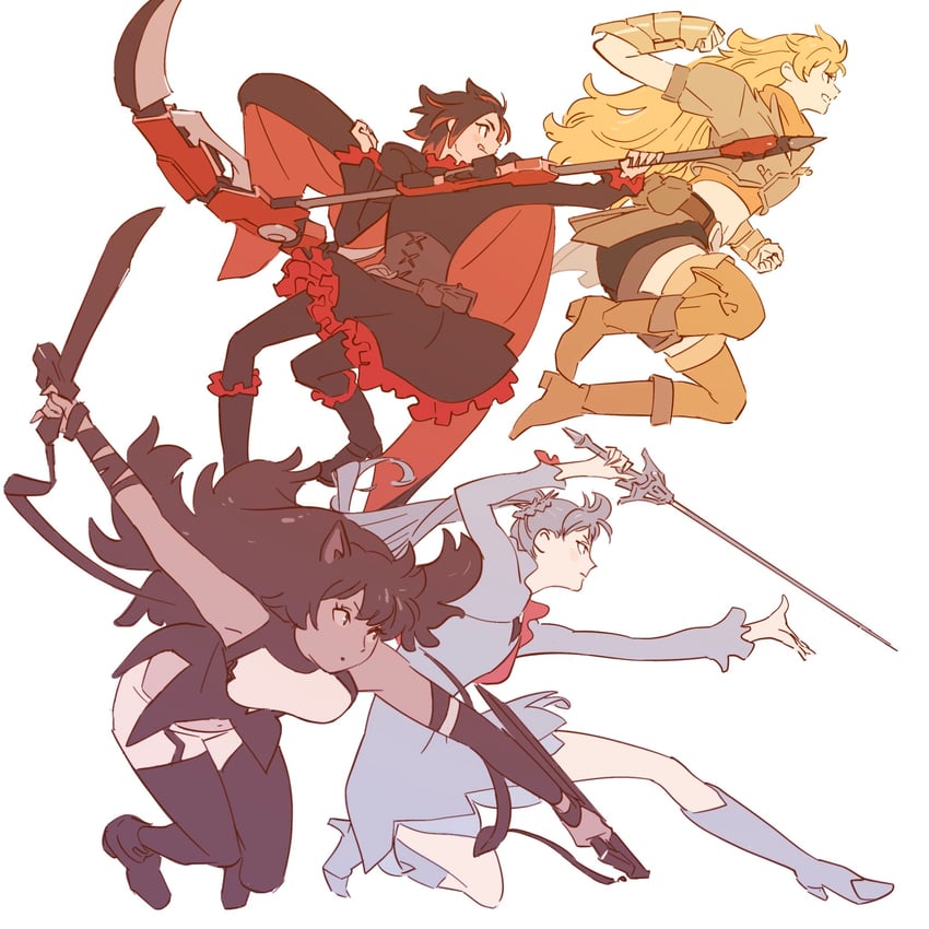 ruby rose, weiss schnee, yang xiao long, and blake belladonna (rwby) drawn by 55bata6rou
