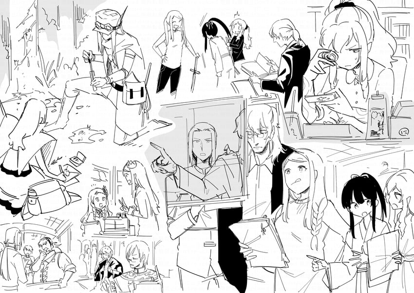 curse maker, bushidou, paladin, bushidou 2, doctor magus, and 5 more (sekaiju no meikyuu) drawn by nikki_kyousuke