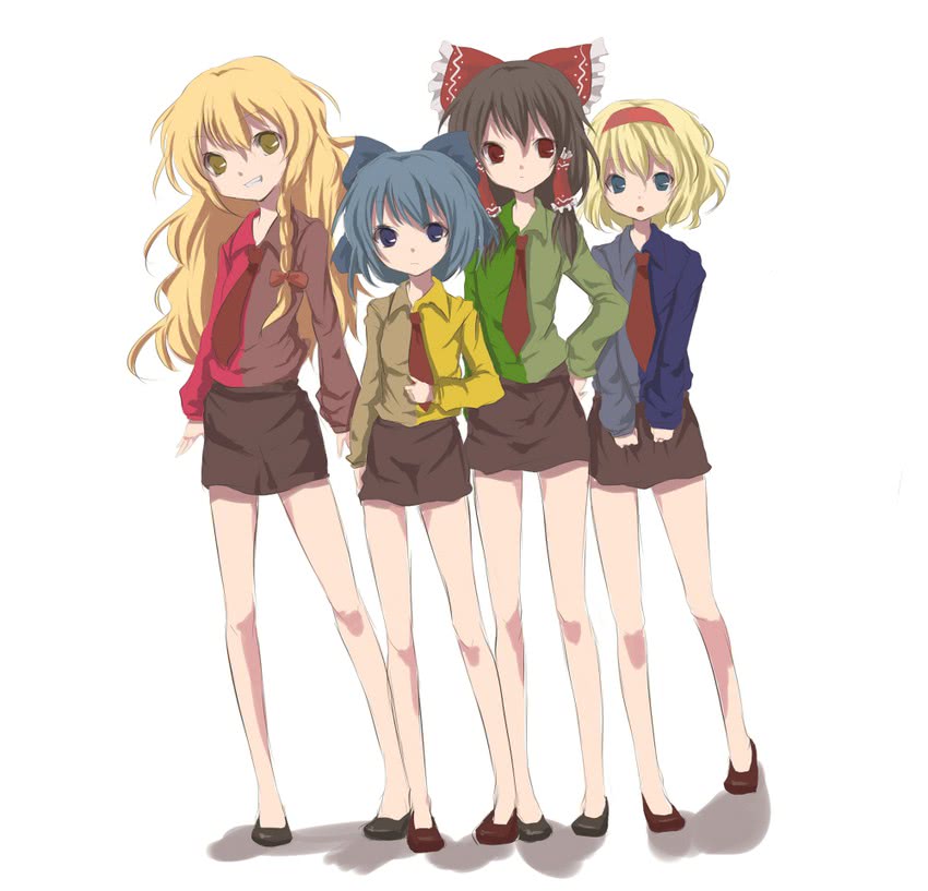hakurei reimu, kirisame marisa, alice margatroid, and cirno (touhou) drawn by tetsuo_(tashirosu)