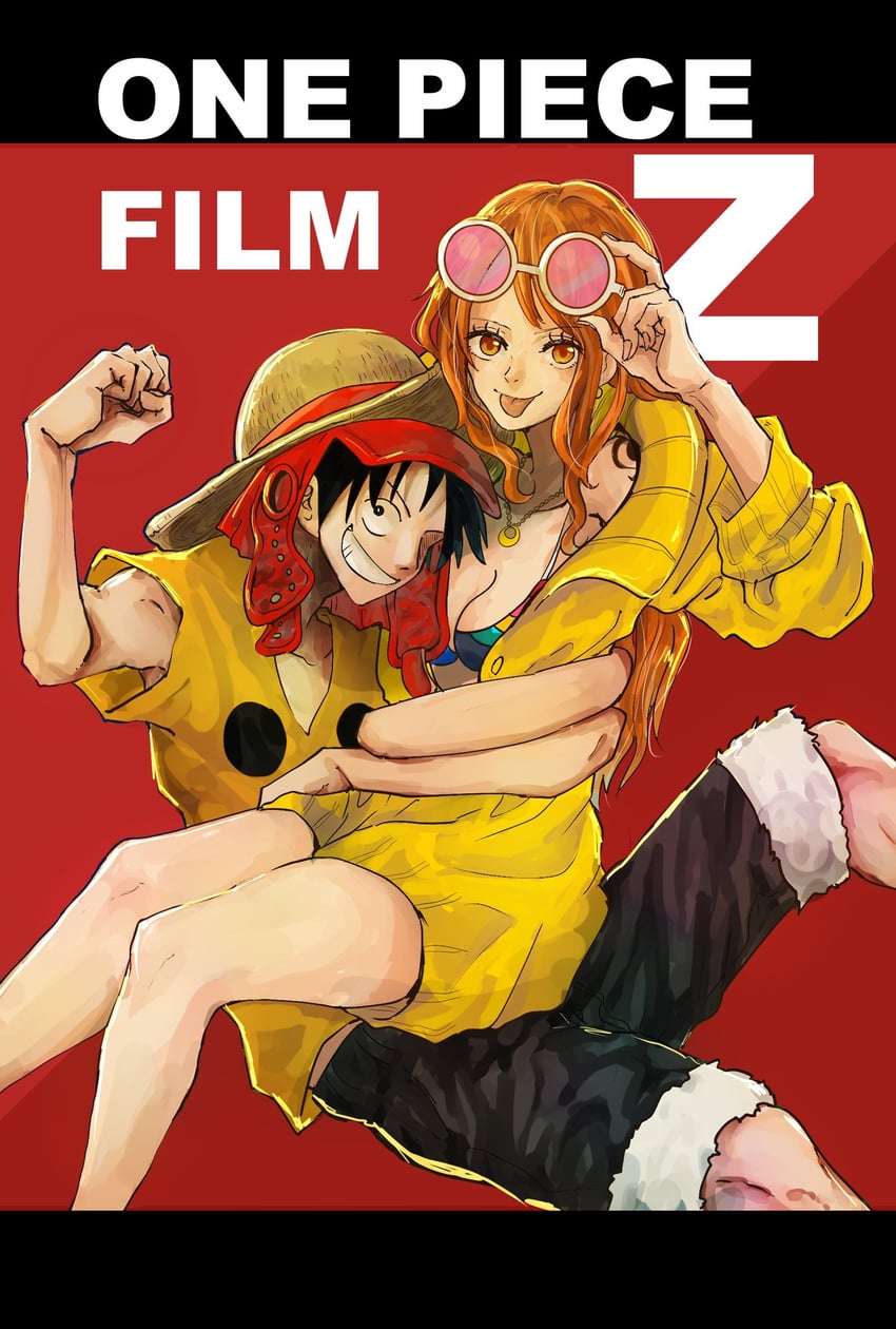 nami and monkey d. luffy (one piece and 1 more) drawn by aji_of_aji55