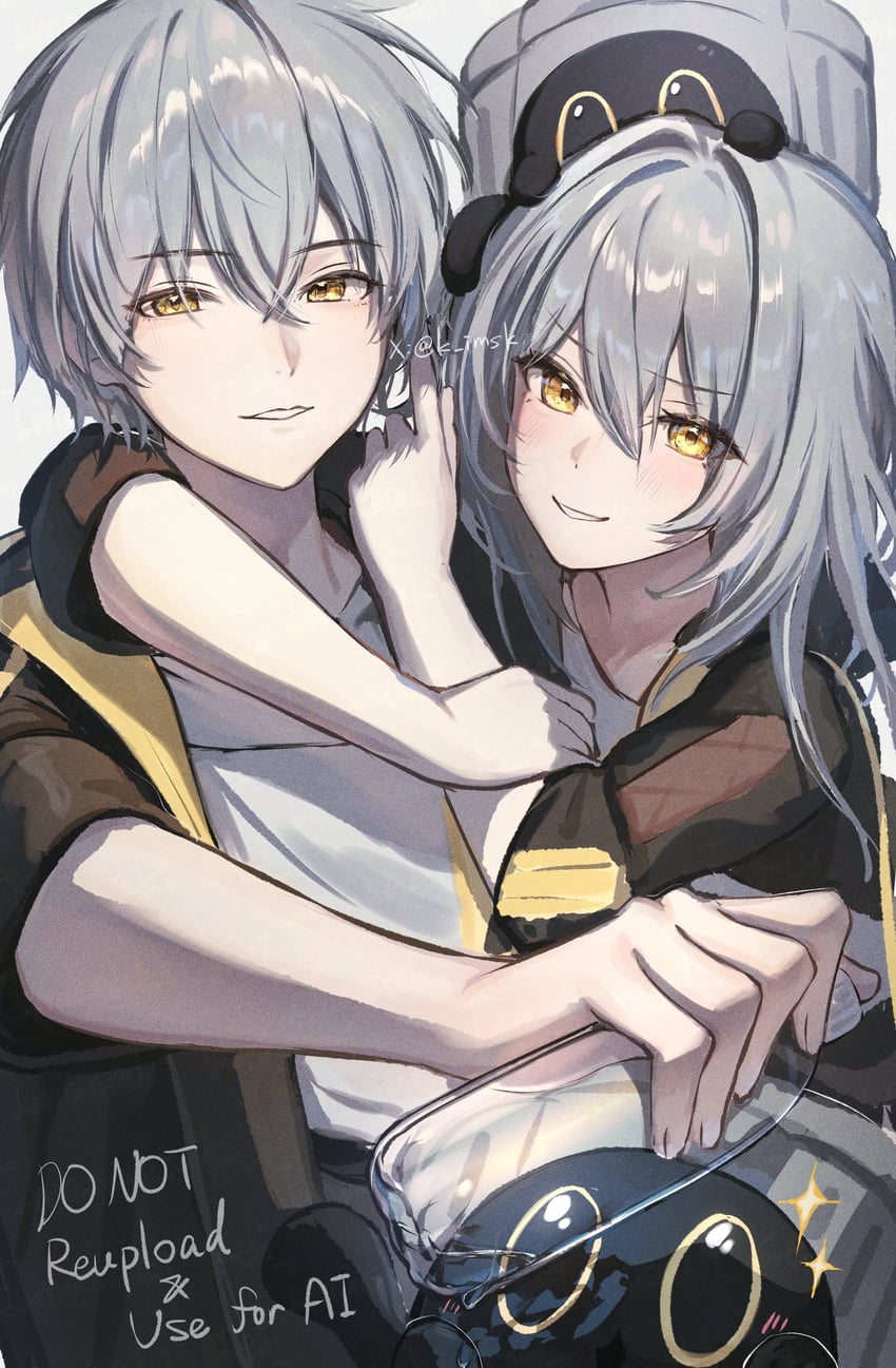 trailblazer, stelle, and caelus (honkai and 1 more) drawn by imasaki_kei