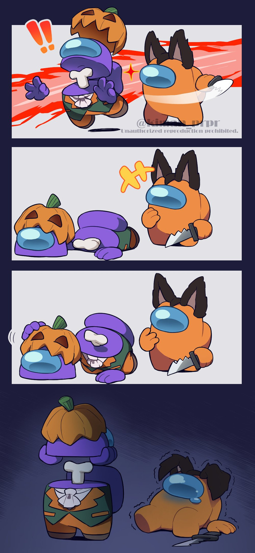 crewmate, impostor, orange, purple, and dead body (among us) drawn by kiman