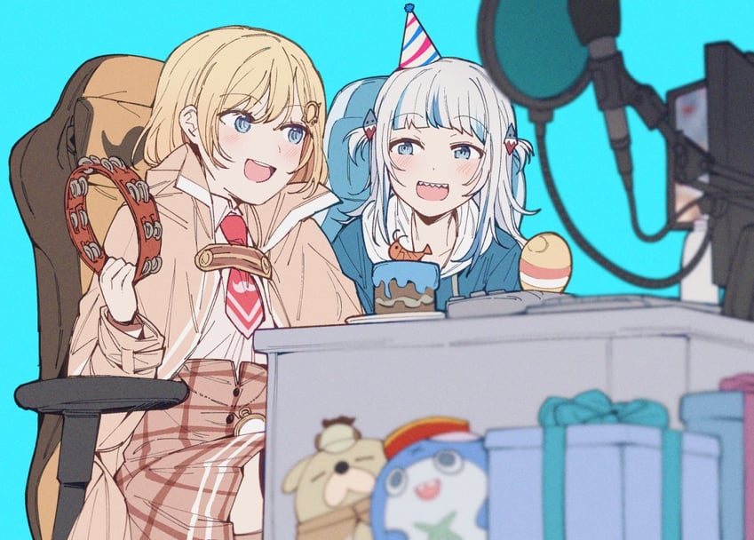gawr gura, watson amelia, bloop, bubba, and ebi-chan (hololive and 1 more) drawn by mitsumine_(ookami_no_oyashiro)